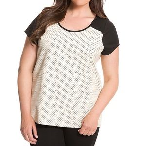 Lane Bryant Perforated Faux Leather Contrast Short Sleeve Top